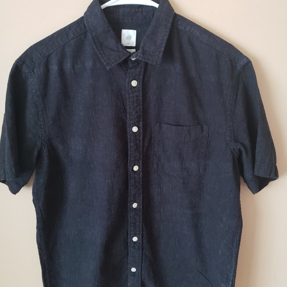 Black Party Button Up Short Sleeve Shirt